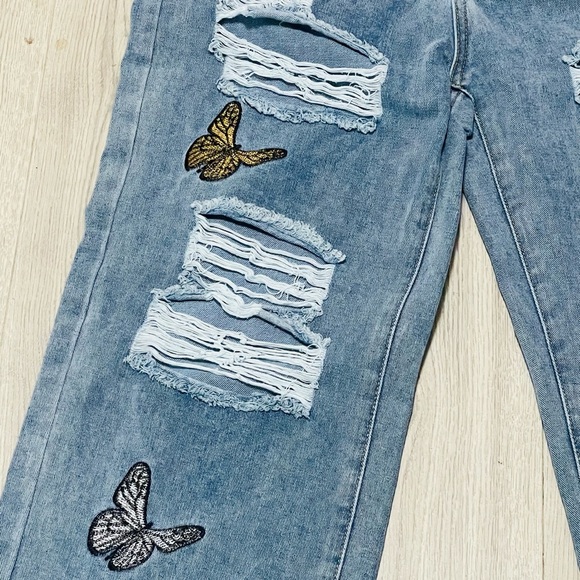 Embroidered Butterfly Blue Vintage Style Jeans Sz Sm - Picture 5 of 8